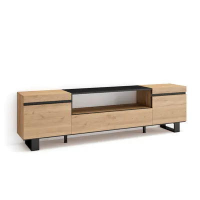 Produktbild von TV-Schrank, Lowboard, 200x35x57cm, Für TV-Geräte bis zu 80", Industriedesign, Eiche und Schwarz