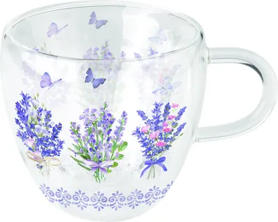Obrázek produktu pro Dvouplášťový skleněný pohár Ø 10 h 9,5 cm Lavendel Flieder Dvouplášťová sklenice 0,2 l Krásná levandulově bílá
