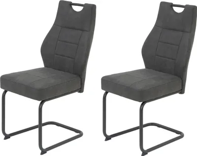 Produktbild von 2er Set Esszimmerstuhl Linda - Bezug Microfaser Anthrazit - Komfortsitz Federkorb - Rundrohr Schwingergestell - 140kg belastbar - Lehne mit Griff
