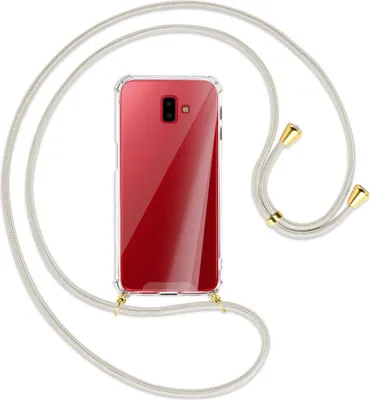 Produktbild von Handykette Backcover-Schutzhülle mit Band (Metall goldfarben) für Samsung Galaxy J6 Plus - broken white