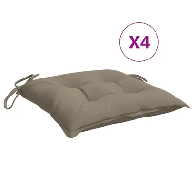 A single taupe seat cushion with ties, shown from a diagonal angle against a white background.