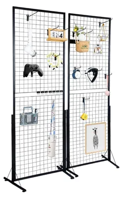 Obrázek produktu pro 2' x 5,6' mřížkové stěnové panely Tower, 2 balení drátěných mřížkových stojanů s podstavcem ve tvaru T, oboustranné mřížkové panely pro výstavy uměleckých řemesel, maloobchodní stojany s extra sponami a háčky