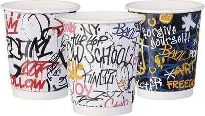 Produktbild von 250x Kaffeebecher CoffeeToGo Pappbecher Doppelwand GRAFFITI MIX 200ml
