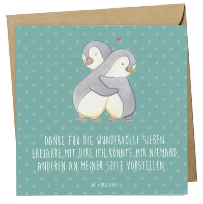 Produktbild von Mr. & Mrs. Panda Grußkarte 7. Hochzeitstag Kupferhochzeit - Meeresbrise - Geschenk, anlasskarte, Glückwunschkarte, doppelkarte, Heiraten, Klappkarte, Geschenke, Heirat