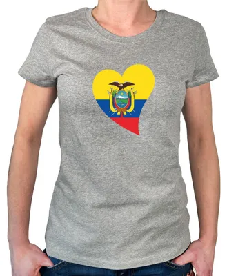 Produktbild von Huuraa Damen T-Shirt Ecuador Flagge Herz XL Sport Grey Bio Baumwolle Fairtrade Damenshirt Geschenkidee