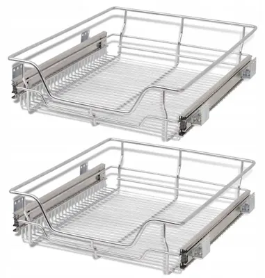 Produktbild von Ausziehbare Drahtkörbe für Schränke 47cm, 2er-Set, Silber