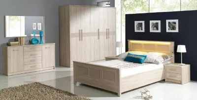 Produktbild von Schlafzimmer Möbel Einrichtung Bett Kleiderschrank Kommode Komplett Set Kommode