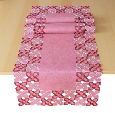 Produktbild von Tischläufer Kurbelstickerei grafisch rosa silber 40x140 cm