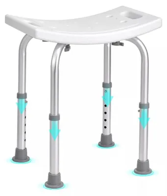 Obrázek produktu pro Sprchová stolička - Protiskluzová - Nastavitelná 40 až 60 cm - Hliník - 100 kg