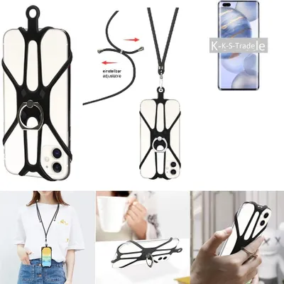 Produktbild von K-S-Trade 3in1 Handykette Handyband Handykordel Halsband Smartphone-Ring Handy-Ring kompatibel mit Huawei Honor 10 Fingerhalterung Handyring