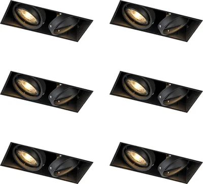 Zdjęcie produktu dla QAZQA – zestaw 6 wbudowanych reflektorów czarnych GU10 z regulacją, bezramkowych, 2-punktowych – salon I sypialnia – stal – przystosowane do diod LED GU10
