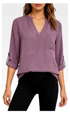 Produktbild von Leinenbluse für Damen, elegantes Langarm-T-Shirt, oversized Bluse, Freizeitoberteil für Mädchen