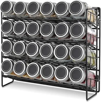 Produktbild von PolkaHome® Gewürzregal 4-stufig, Schwarz, Wandmontage oder Standregal für Küche und Speisekammer, Metall, 34x32x11 cm