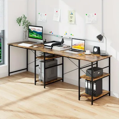 Image de Bureau en L - Bureau d'angle - Bureau informatique - Bureau pour le travail à domicile - Bureau avec espace de rangement