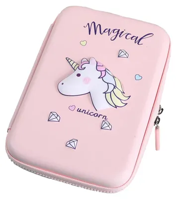 Produktbild von 1 Federmäppchen für Mädchen, Einhorn-Federmäppchen, Schul-Federmäppchen aus EVA-Material, rosa Einhorn