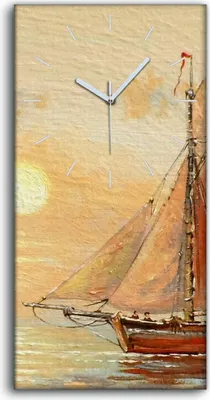 Produktbild von Wanduhr Bürouhr Leinwand Bild Geräuschlos 30x60 Ölgemälde Boot Meer Himmel - weiße Hände