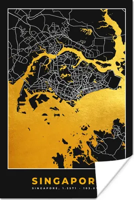 Produktbild von MuchoWow® Poster Singapur - Stadtplan - Gold - Karte 120x180 cm - Kunstposter