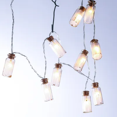 LED Lichterkette Mini Glasflaschen zum Befüllen - 10 warmweiße LED - L: 0,9m - transparent