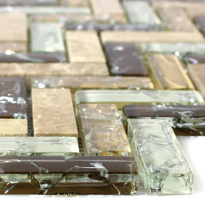 Produktbild von Glas Marmor Mosaikfliesen Emperador Malawi Bruchglas Fischgrät