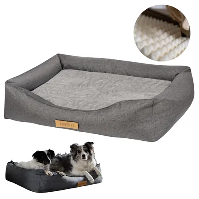 Produktbild von Hundebett Orthopädisches Waschbar Hundesofa mit Bezug abnehmbar Hundekissen Hundekörbchen - Farbe Kord Grau - Hundematte Größe XXL - 100x82 cm