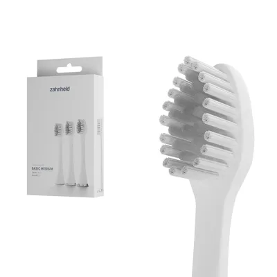 Produktbild von Zahnheld Bürstenkopf Ersatzbürsten Basic Medium - ideal für Schallzahnbürste Gero, 3 Stück, Weiß, mittelharte Wechselköpfe, plastikfrei verpackt
