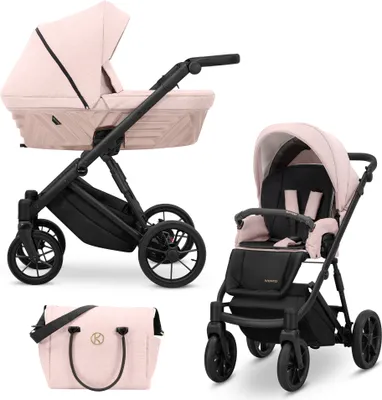 Produktbild von Kinderwagen IVENTO Sportwagen Babywagen Babyschale Komplettset Kinder Wagen Set 2 in 1 (Smoky Pink, Rahmenfarbe: Schwarz)
