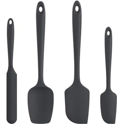 Produktbild von Unyqoos® Silikonspatel 4er-Set – BPA‑frei, nahtlos, hitzebeständig bis 315 °C, Antihaft‑Silikon mit 18/8 Edelstahlkern, 11,3″/11″/9″, schwarz