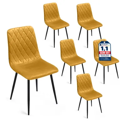 Produktbild von Lina® Elisia Esszimmerstuhl im modernen Design - Samt - Bequemer Stuhl für Ihr Esszimmer, hochwertiger Stoff, ergonomische Form - 6er Set - Hellgelb