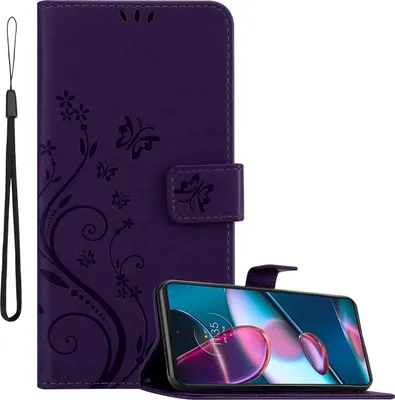 Obrázek produktu pro Cadorabo kryt pro Motorola EDGE+ v barvě FLORAL DARK PURPLE ochranný kryt v květinovém designu s magnetickým zavíráním, funkcí stojánku a přihrádkami na karty flipové pouzdro květinový obal pouzdro na mobilní telefon flipové pouzdro typu kniha