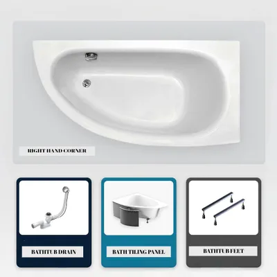 Produktbild von Asymmetrische Badewanne - 150 x 70 cm - Rechts - mit Verkleidung - mit Füßen - Ablaufgarnitur Chrom - MILENA
