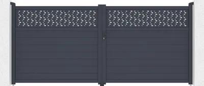 Produktbild von Halbgefülltes Drehtor aus anthrazitfarbenem Aluminium mit Muster B 397 x H 182 cm - BAZIO