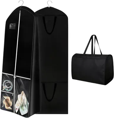 Produktbild von Kleidersack lang 180 x 60 cm, mottensicher, schwarz, für Brautkleid