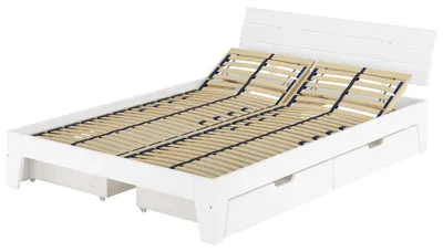 Produktbild von Weißes zeitloses Doppelbett 160x200 Kiefer massiv weiß mit Stauraum Zubehör wählbar V-60.54S8-16WFederholzrahmen inkl.