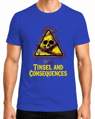 Produktbild von Tinsel and Consequences Totenkopf Lametta Warnschild Skull Gefahr Herren T-Shirt, Blau, S