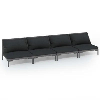 Produktbild von vidaXL 4-tlg. Garten-Lounge-Set mit Kissen Poly Rattan Dunkelgrau