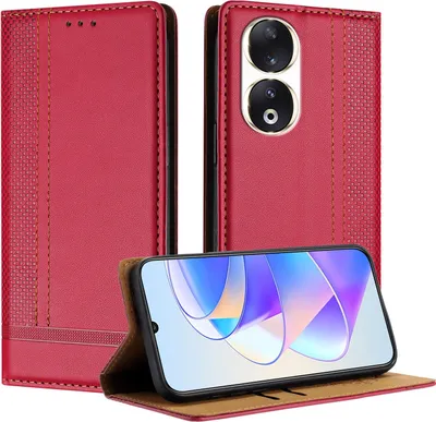 Produktbild von Handyhülle für Honor 90 Leder Flip Klappbare Schutzhülle mit Standfunktion Rot