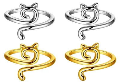 Häkelfingerringe, 4 Stück, verstellbar, Katzenmotiv, Garnhalter