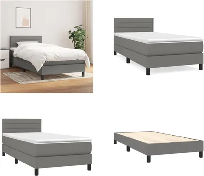 Image de vidaXL Lit boxspring avec matelas gris foncé 90x200 cm Tissu - Lit boxspring - Lits boxspring - Lit - Meubles de chambre à coucher