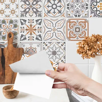 Produktbild von Fliesenaufkleber Klebefliesen Selbstklebende Fliesen für Küche Bad Möbel Schrank Wand Mosaikfliesen Küchenruckwand Beige marokkanisches Mosaik Ornamente Br. 60cm x Hö. 40cm