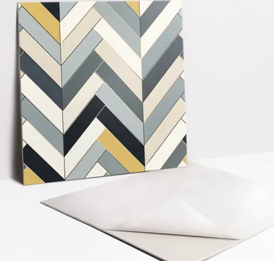 Produktbild von Fliesenaufkleber Set - 9 Stück Selbstklebende PVC Fliesen-Designs - Für Bad und Küche 30 x 30 - Parkettkomposition