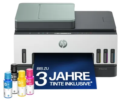 Produktbild von HP Smart Tank 7307 Wireless All-in-One Farbe Drucker, Up to 2 Years of ink included; Two-sided printing; Copier, Scanner, Thermal Inkjet, Farbdruck, 4800 x 1200 DPI, A4, Direktdruck, Weiß