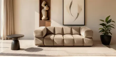 Produktbild von Sofa Designersofa BLANCHE 3-Sitzer in Stoff Bluvel Latte