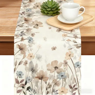 Produktbild von Tischläufer für den Frühling – Moderner Tischläufer mit Aquarell-Blumen für Esszimmer und Küche, 183×33 cm