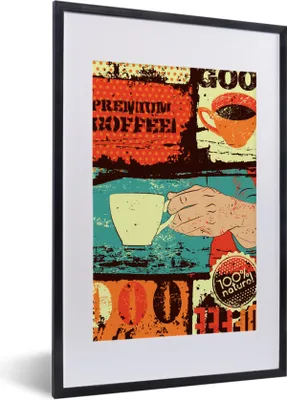 Produktbild von MuchoWow® MuchoWow® Gerahmtes Poster Kaffee - Vintage - Kaffeetasse - Collage 40x60 cm - Poster mit zchwarzem Bilderrahmen - Poster in Rahmen