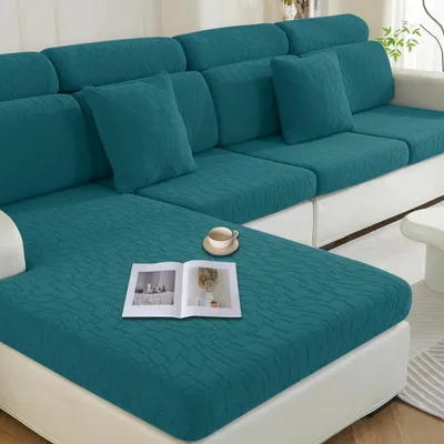 Obrázek produktu pro Potah na sedák, elastický, tmavě zelený, pro křeslo nebo chaise longue, s geometrickým vzorem