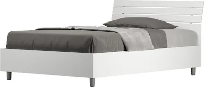Produktbild von ITYHOME - Bett mit Lattenrost 120x200 schräges Kopfteil mit Holzlatten Esche weiß Ankel