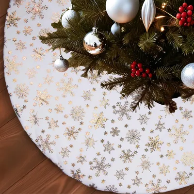 Weihnachtsbaumdecke 90 cm, rund, Plüsch, Schneeflockenmuster