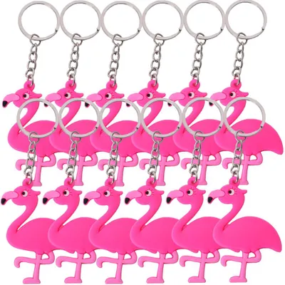 Immagine prodotto di 12 portachiavi con ciondolo a forma di fenicottero rosa, collana decorativa, regalini per bambine