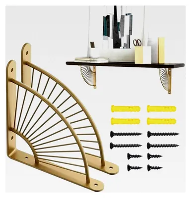 Produktbild von 2 Regalhalter in Fächerform in Gold/Schwarz, aus Metall, für Wandregale und Eckregale, zur Dekoration in Wohnzimmer, Schlafzimmer und Restaurant