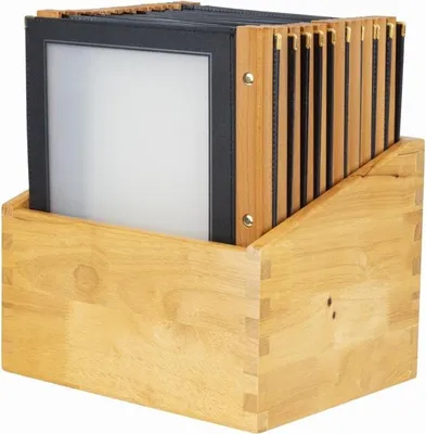 Immagine prodotto di Cartelline portamenu Securit con scatola in legno, nere, formato A4 (20 pezzi)